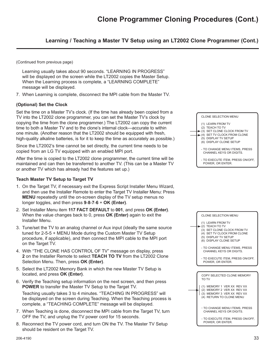 Clone programmer cloning procedures (cont.) | LG 42LD6DDH User Manual | Page 128 / 148