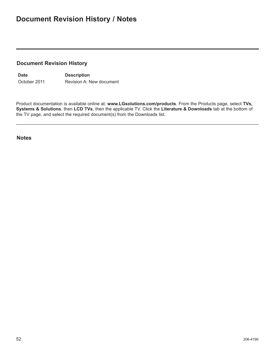 Document revision history / notes | LG 42LD6DDH User Manual | Page 147 / 148