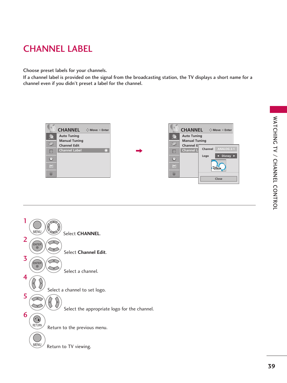 Channel label | LG 42LD6DDH User Manual | Page 40 / 148