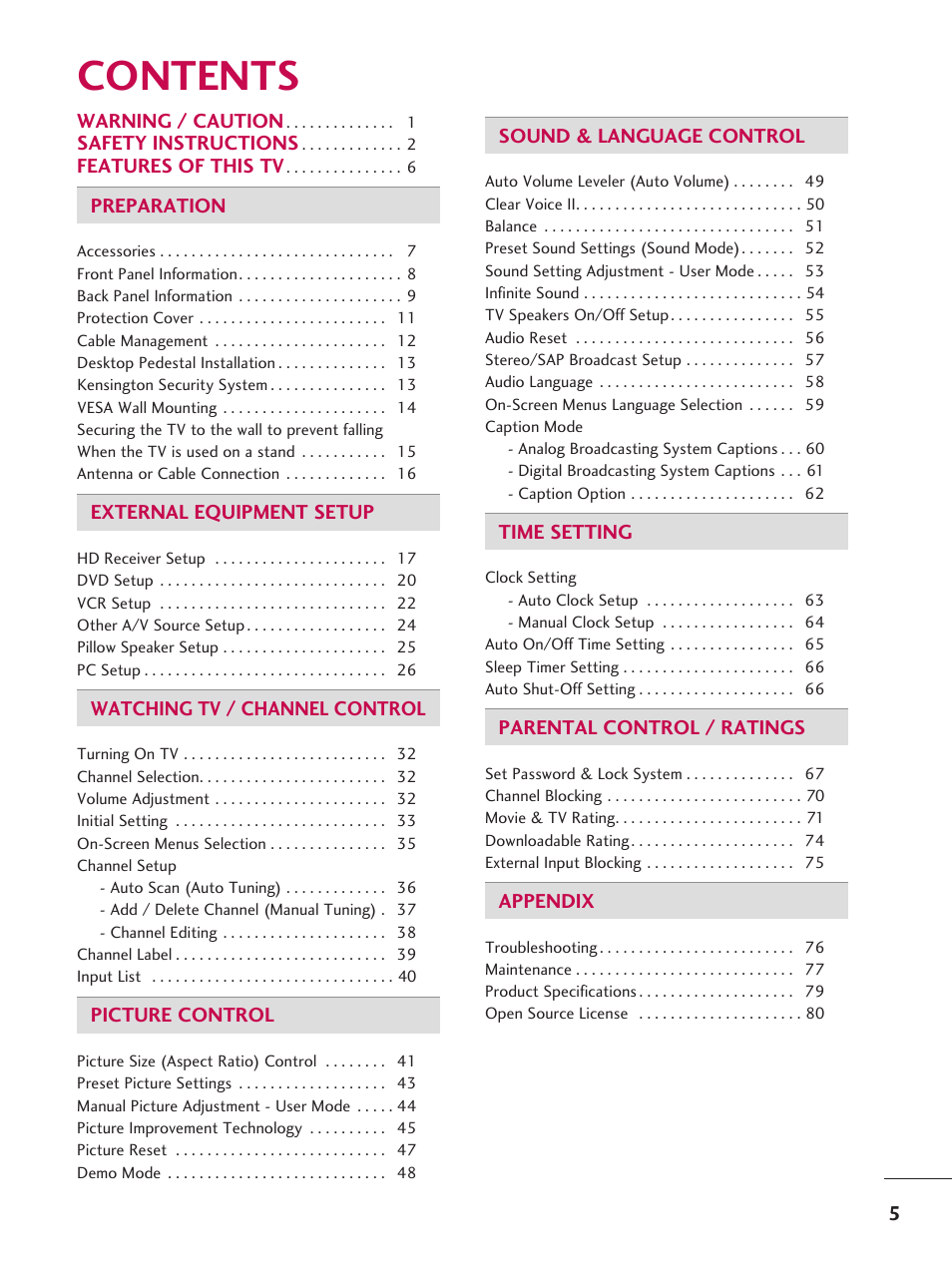 LG 42LD6DDH User Manual | Page 6 / 148