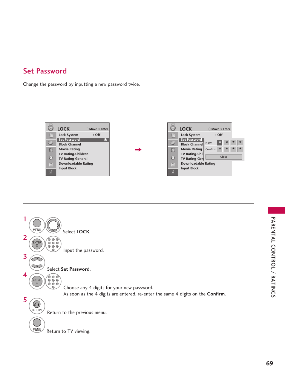 Set password | LG 42LD6DDH User Manual | Page 70 / 148