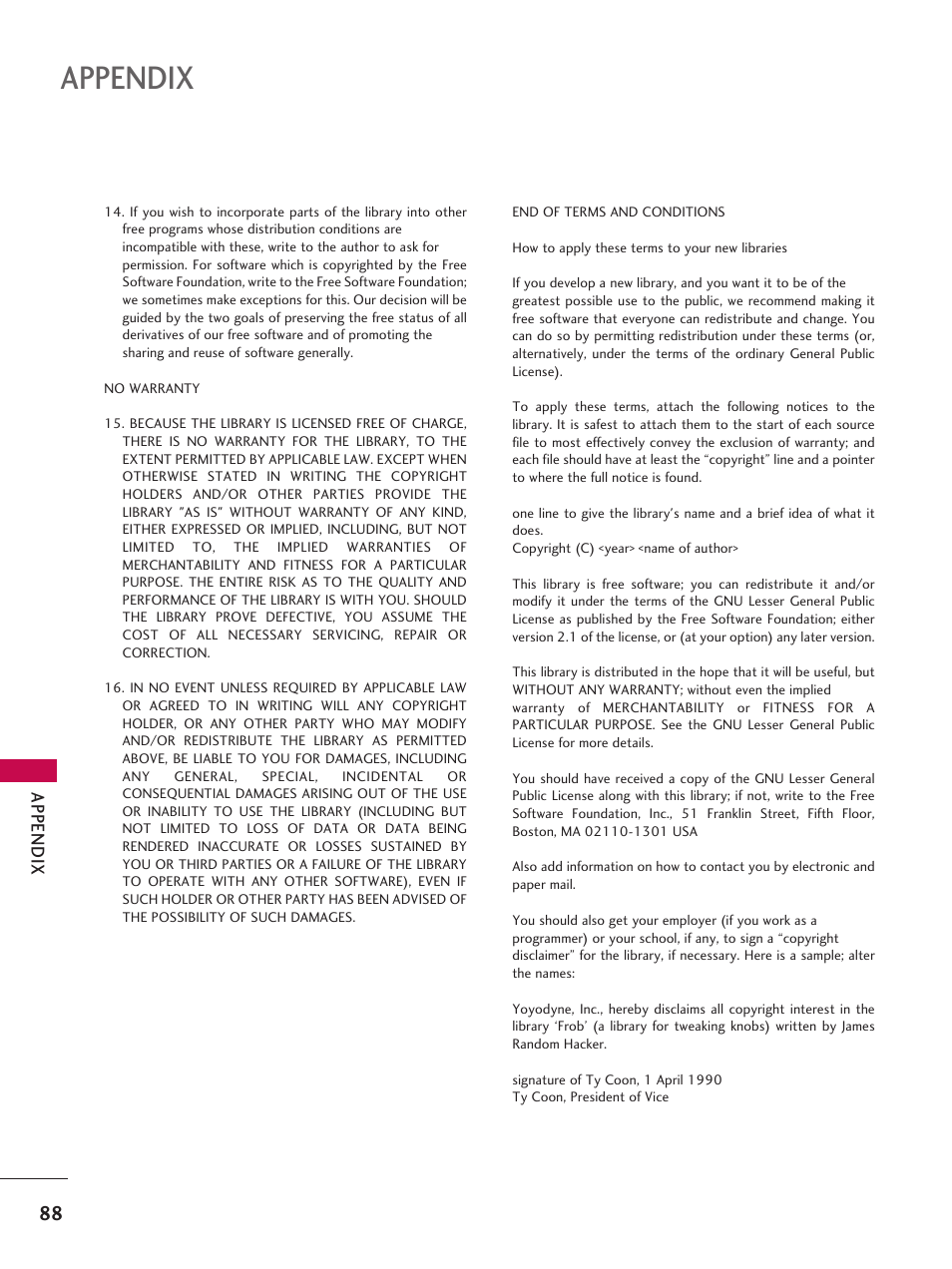 Appendix | LG 42LD6DDH User Manual | Page 89 / 148
