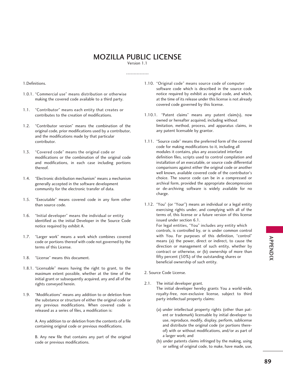 Mozilla public license, App en d ix | LG 42LD6DDH User Manual | Page 90 / 148
