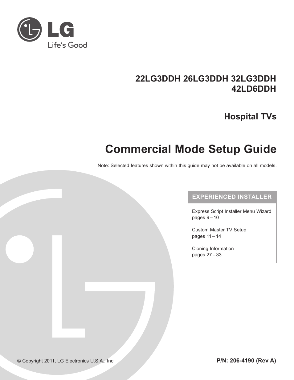 Commercial mode setup guide, Cover | LG 42LD6DDH User Manual | Page 96 / 148