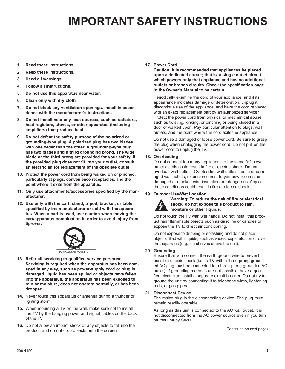 Important safety instructions | LG 42LD6DDH User Manual | Page 98 / 148