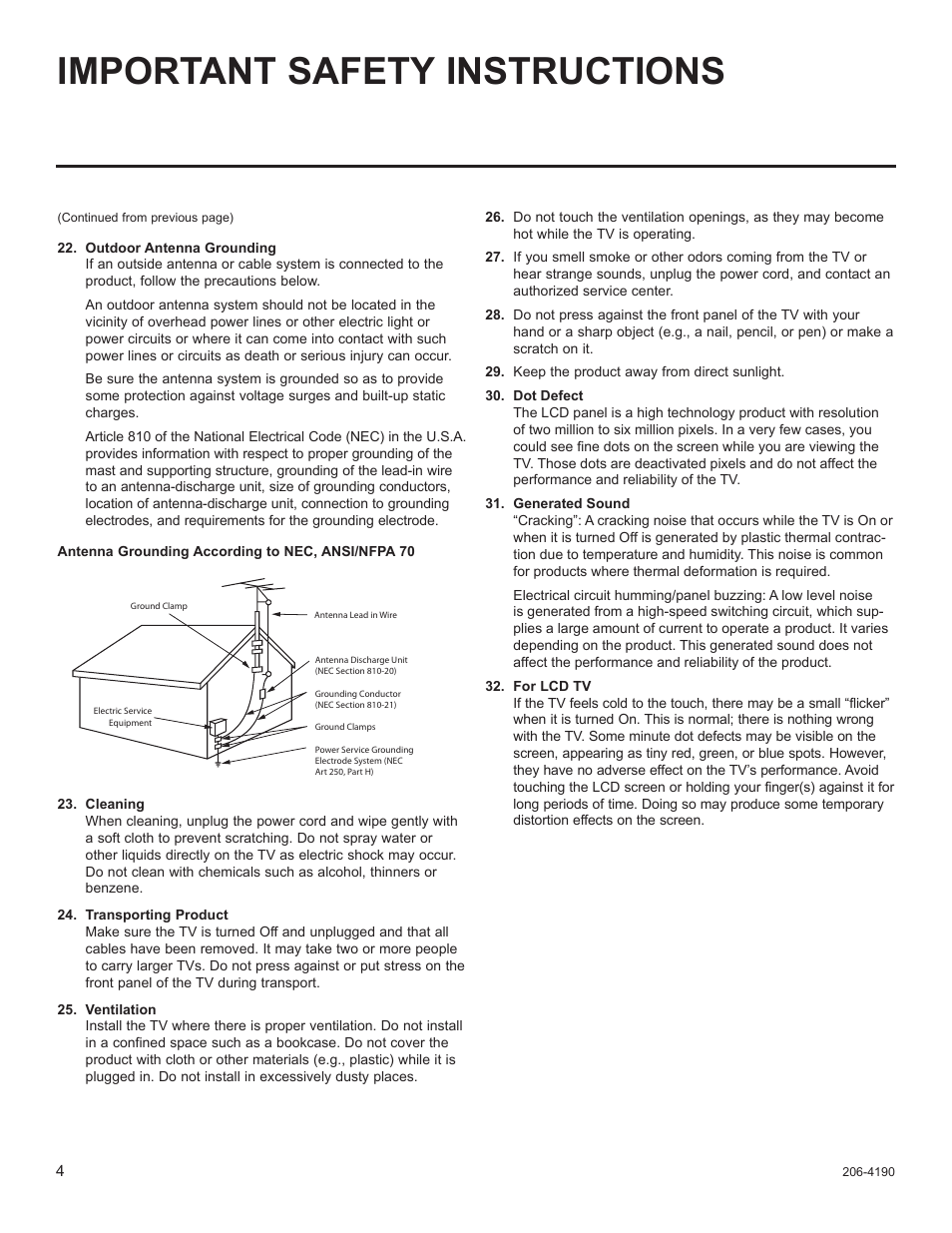 Important safety instructions | LG 42LD6DDH User Manual | Page 99 / 148