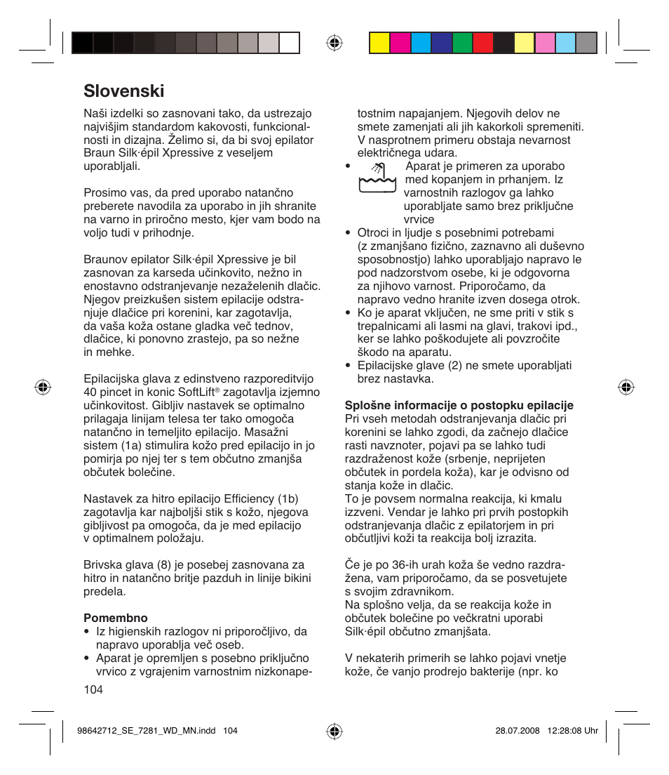 Slovenski | Braun 7281 User Manual | Page 104 / 109