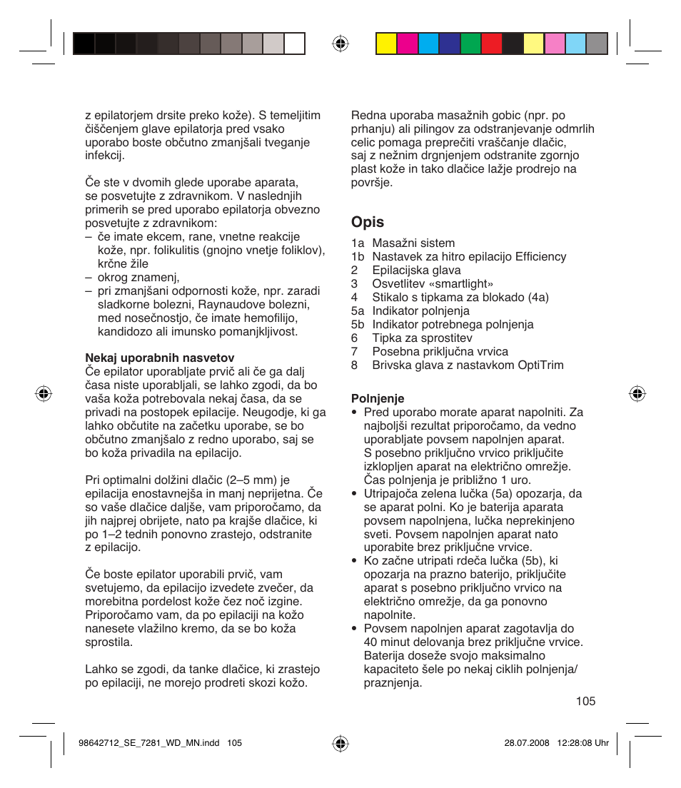 Opis | Braun 7281 User Manual | Page 105 / 109