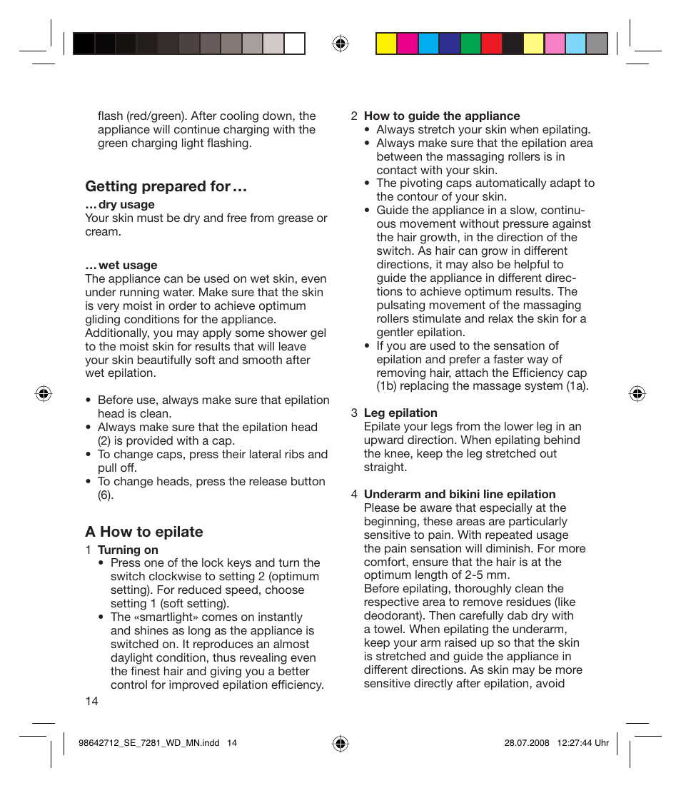 Getting prepared for, A how to epilate | Braun 7281 User Manual | Page 14 / 109