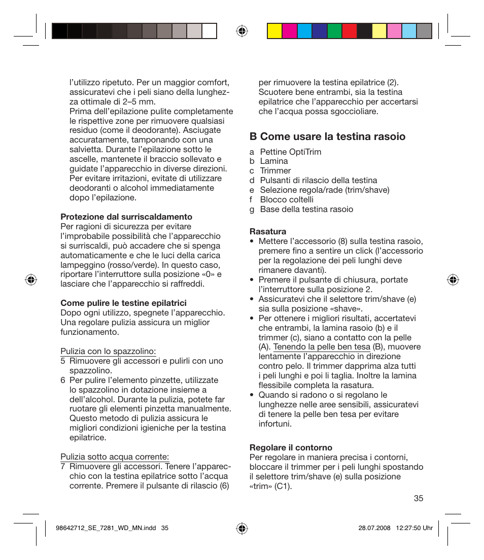 B come usare la testina rasoio | Braun 7281 User Manual | Page 35 / 109