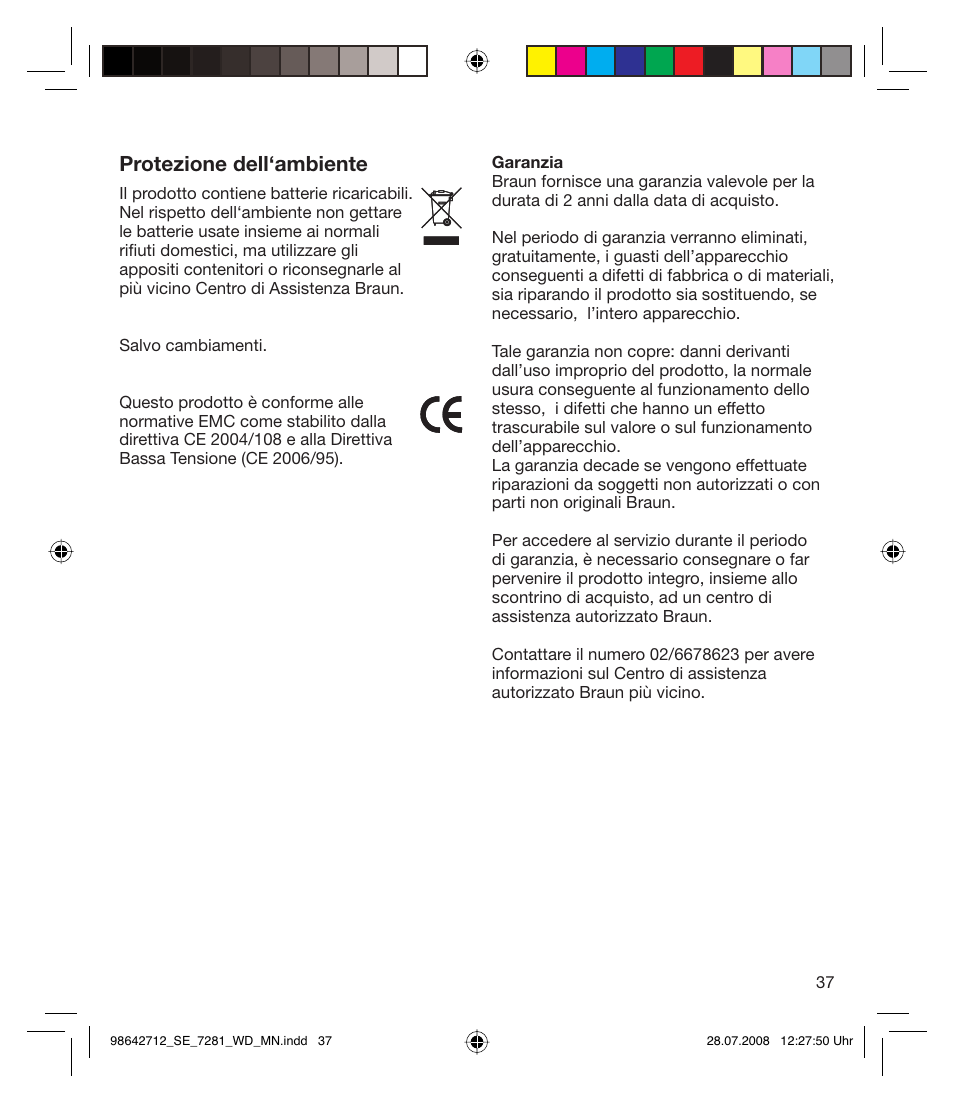 Protezione dell‘ambiente | Braun 7281 User Manual | Page 37 / 109