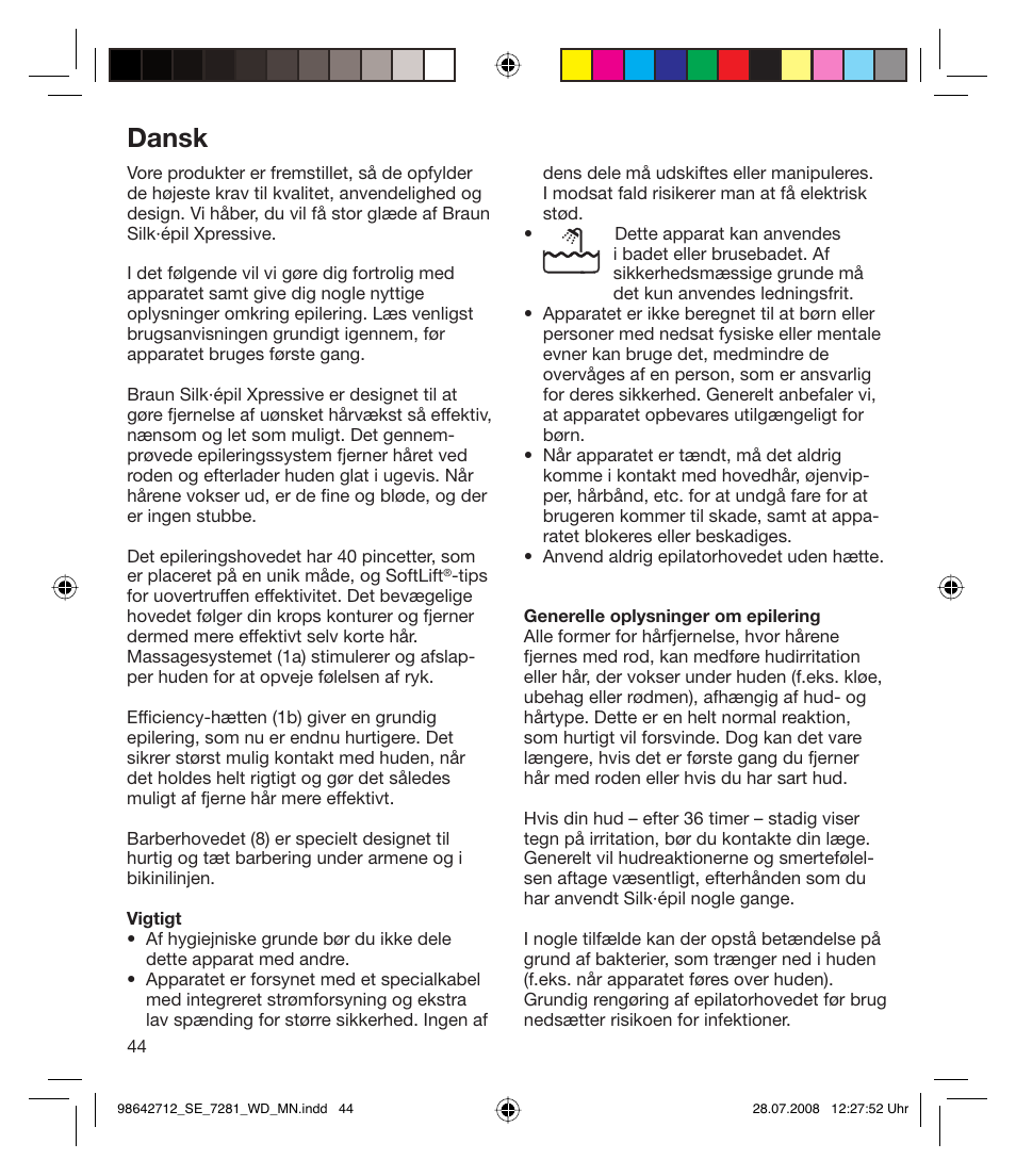 Dansk | Braun 7281 User Manual | Page 44 / 109