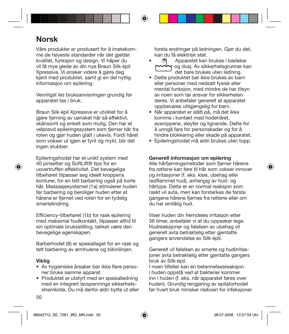 Norsk | Braun 7281 User Manual | Page 50 / 109