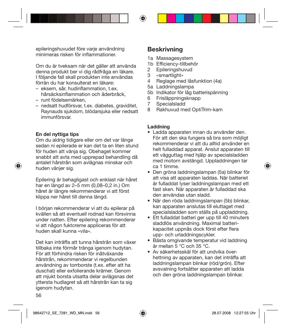 Beskrivning | Braun 7281 User Manual | Page 56 / 109