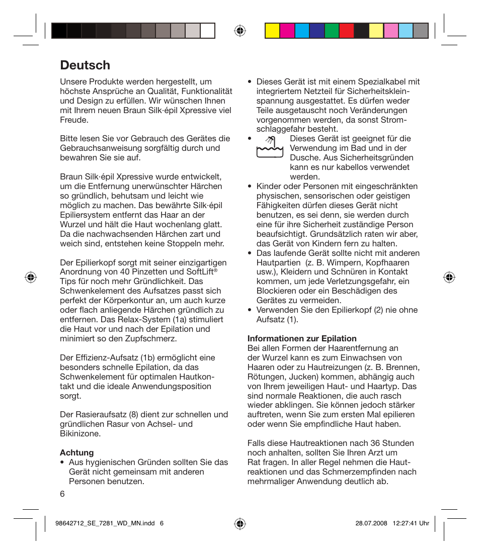 Deutsch | Braun 7281 User Manual | Page 6 / 109