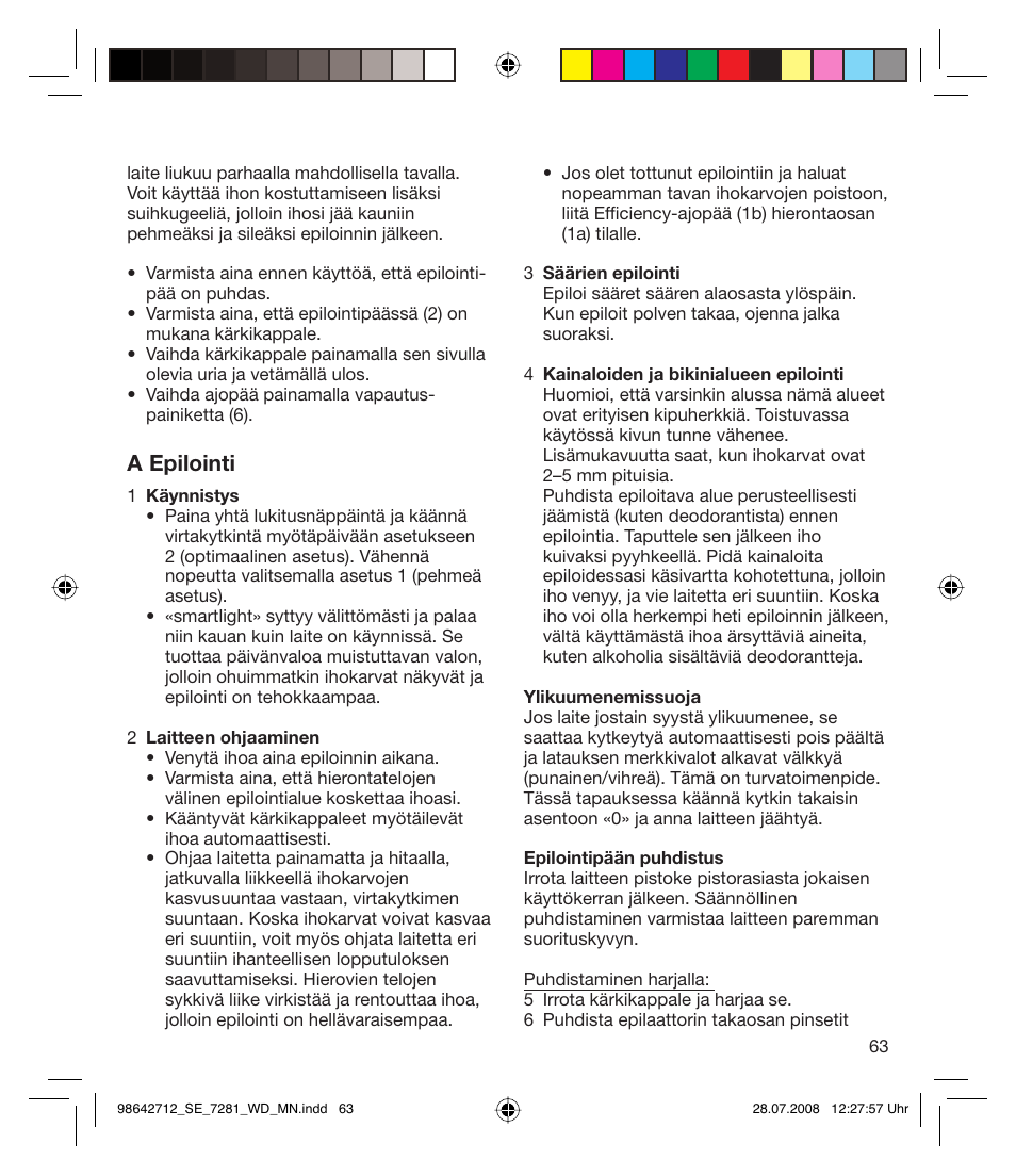 A epilointi | Braun 7281 User Manual | Page 63 / 109