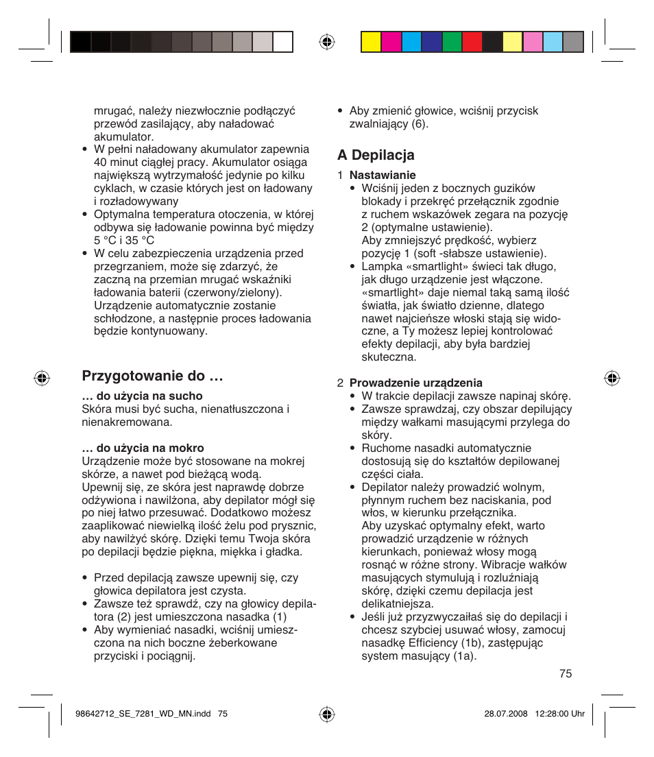 Przygotowanie do, A depilacja | Braun 7281 User Manual | Page 75 / 109
