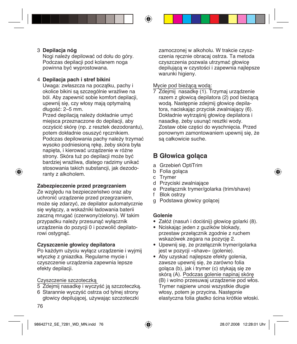 B głowica goląca | Braun 7281 User Manual | Page 76 / 109