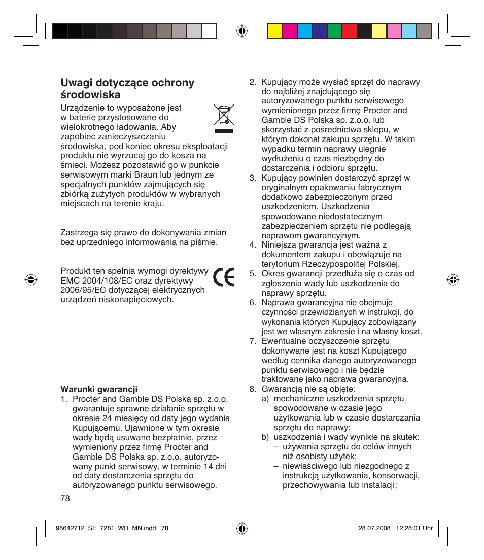 Uwagi dotyczàce ochrony êrodowiska | Braun 7281 User Manual | Page 78 / 109