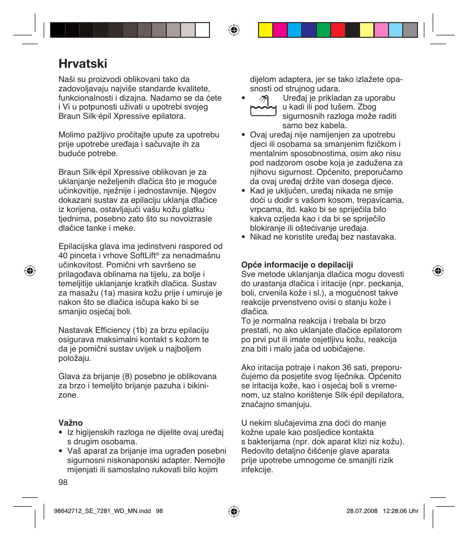 Hrvatski | Braun 7281 User Manual | Page 98 / 109