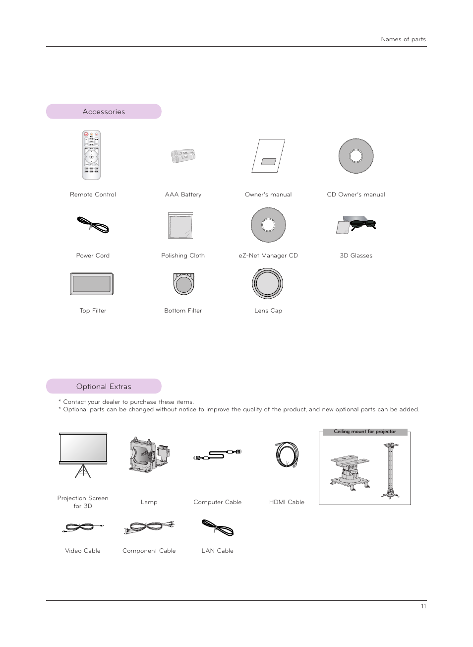 Accessories, Optional extras | LG CF3D User Manual | Page 11 / 40