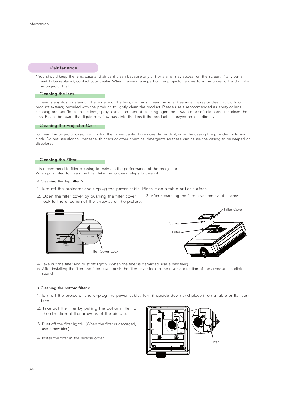 Maintenance | LG CF3D User Manual | Page 34 / 40