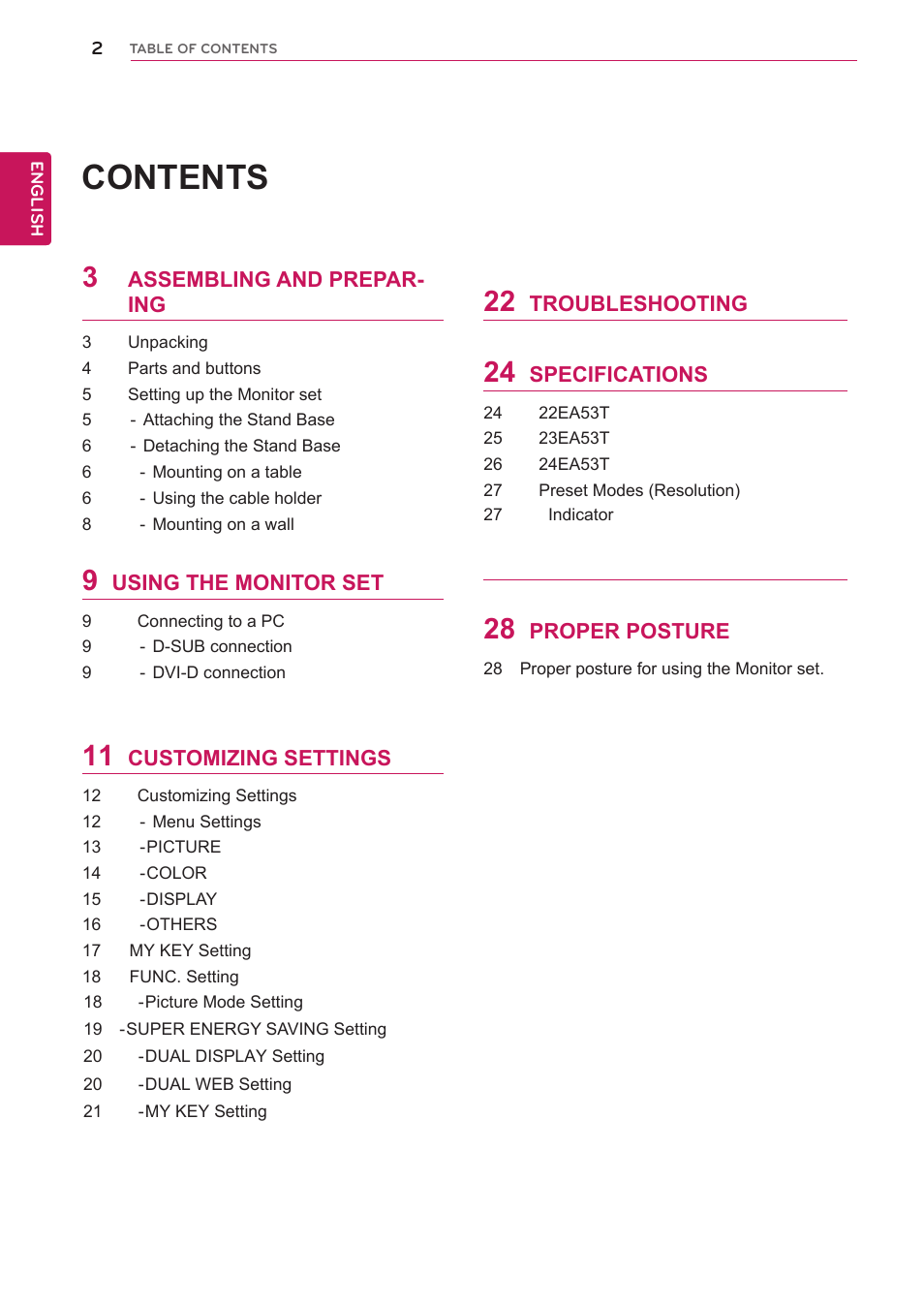 LG 22EA53T-P User Manual | Page 2 / 29