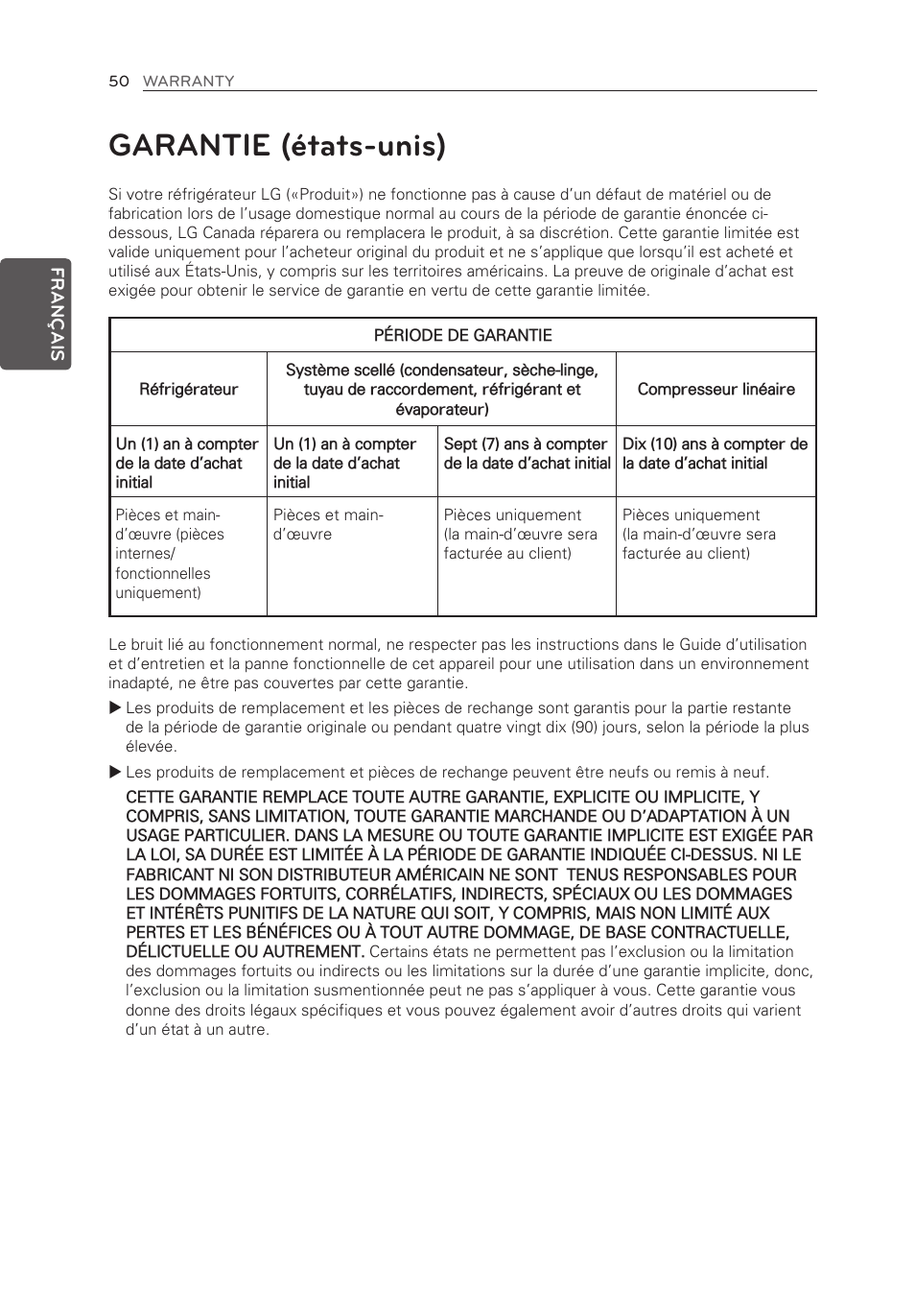 Garantie (états-unis) | LG LFX21976ST User Manual | Page 104 / 164