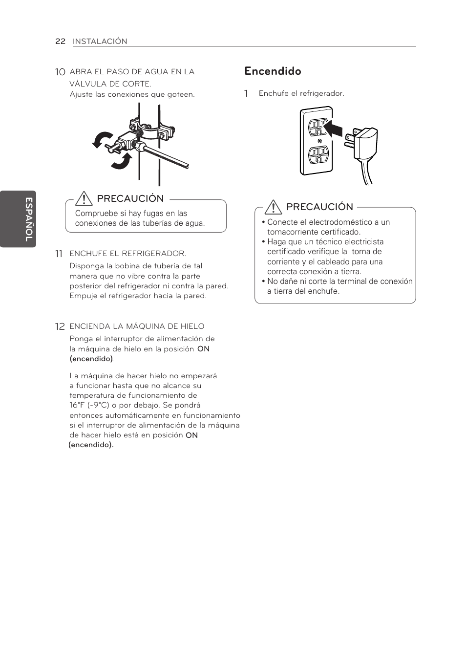 Encendido | LG LFX21976ST User Manual | Page 130 / 164