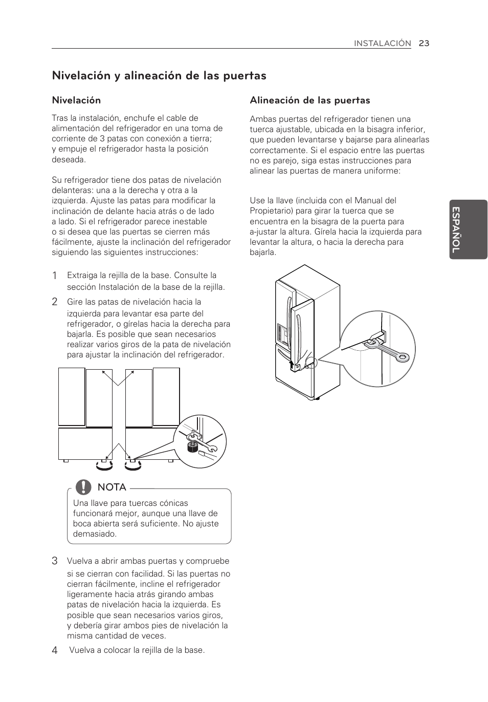 Nivelación y alineación de las puertas | LG LFX21976ST User Manual | Page 131 / 164