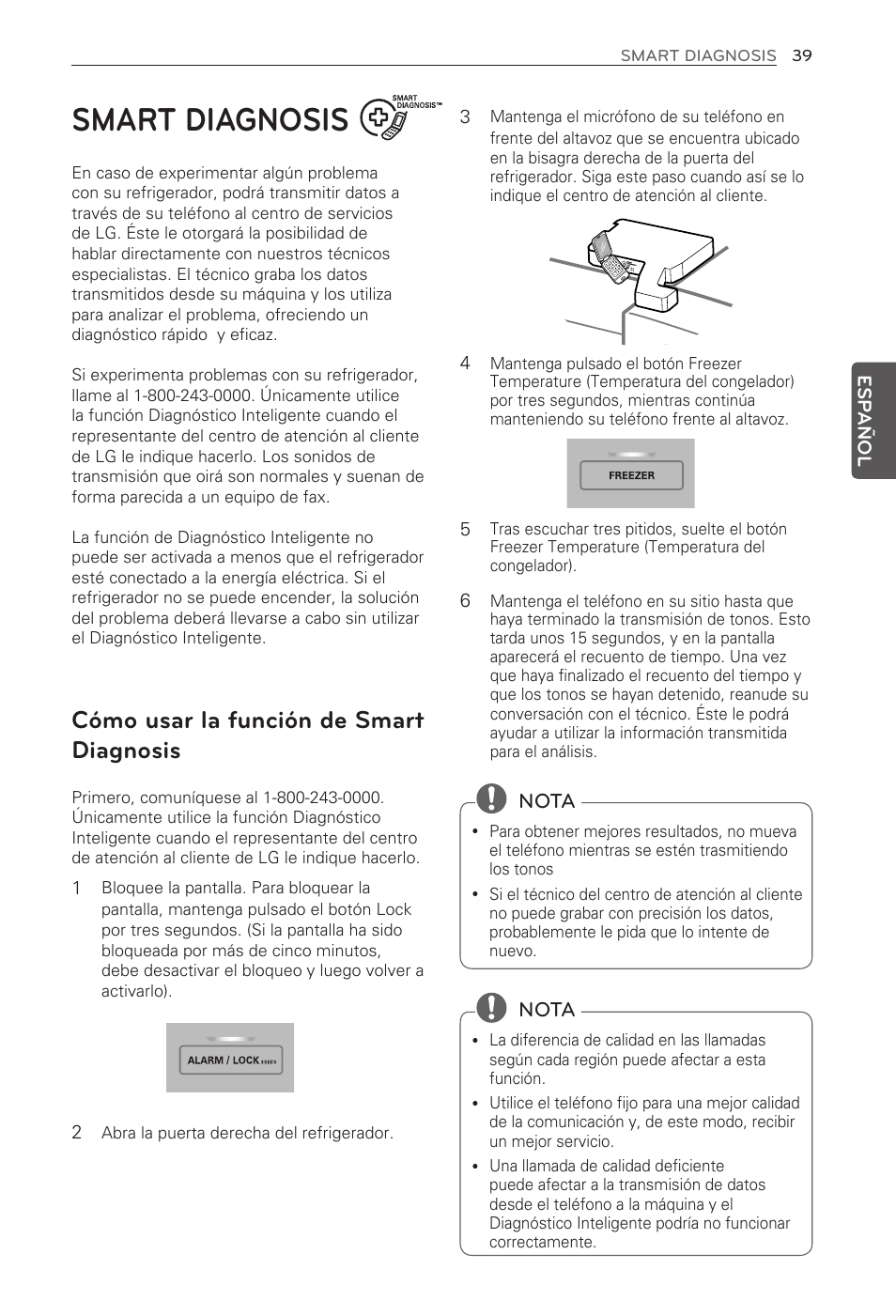 Smart diagnosis, Cómo usar la función de smart diagnosis, Nota | LG LFX21976ST User Manual | Page 147 / 164