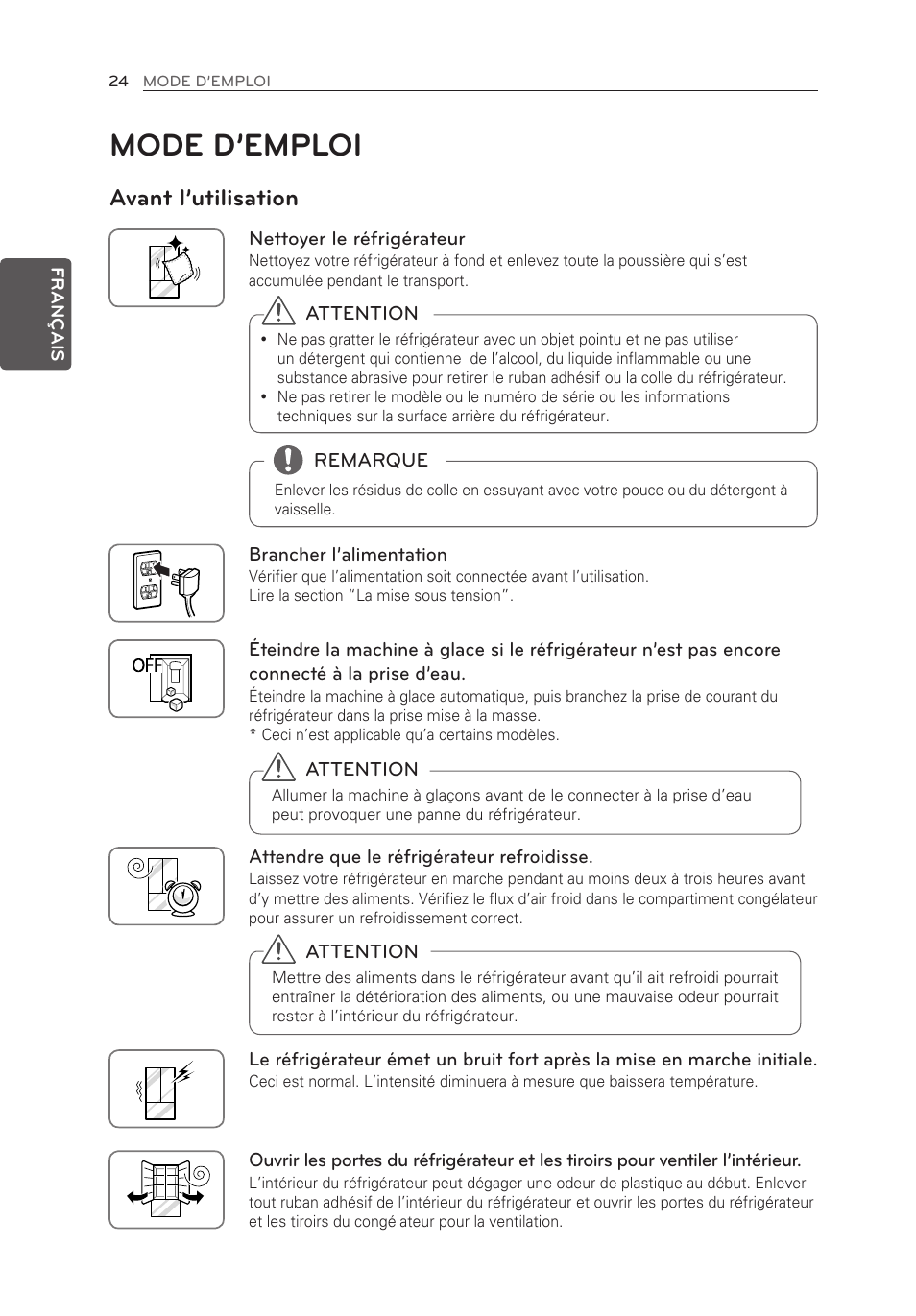 Mode d’emploi, Avant l’utilisation | LG LFX21976ST User Manual | Page 78 / 164