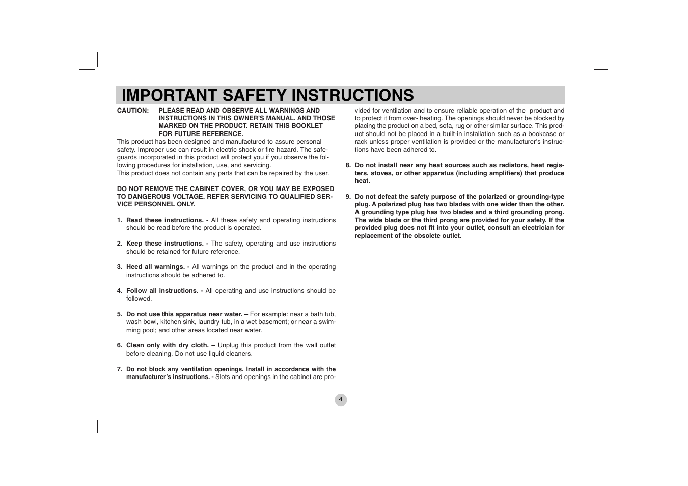 Important safety instructions | LG DVP615 User Manual | Page 4 / 40