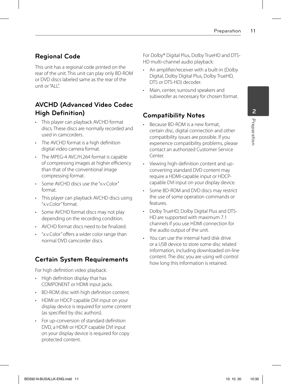 Regional code, Avchd (advanced video codec high deﬁ nition), Certain system requirements | LG BD590 User Manual | Page 11 / 112