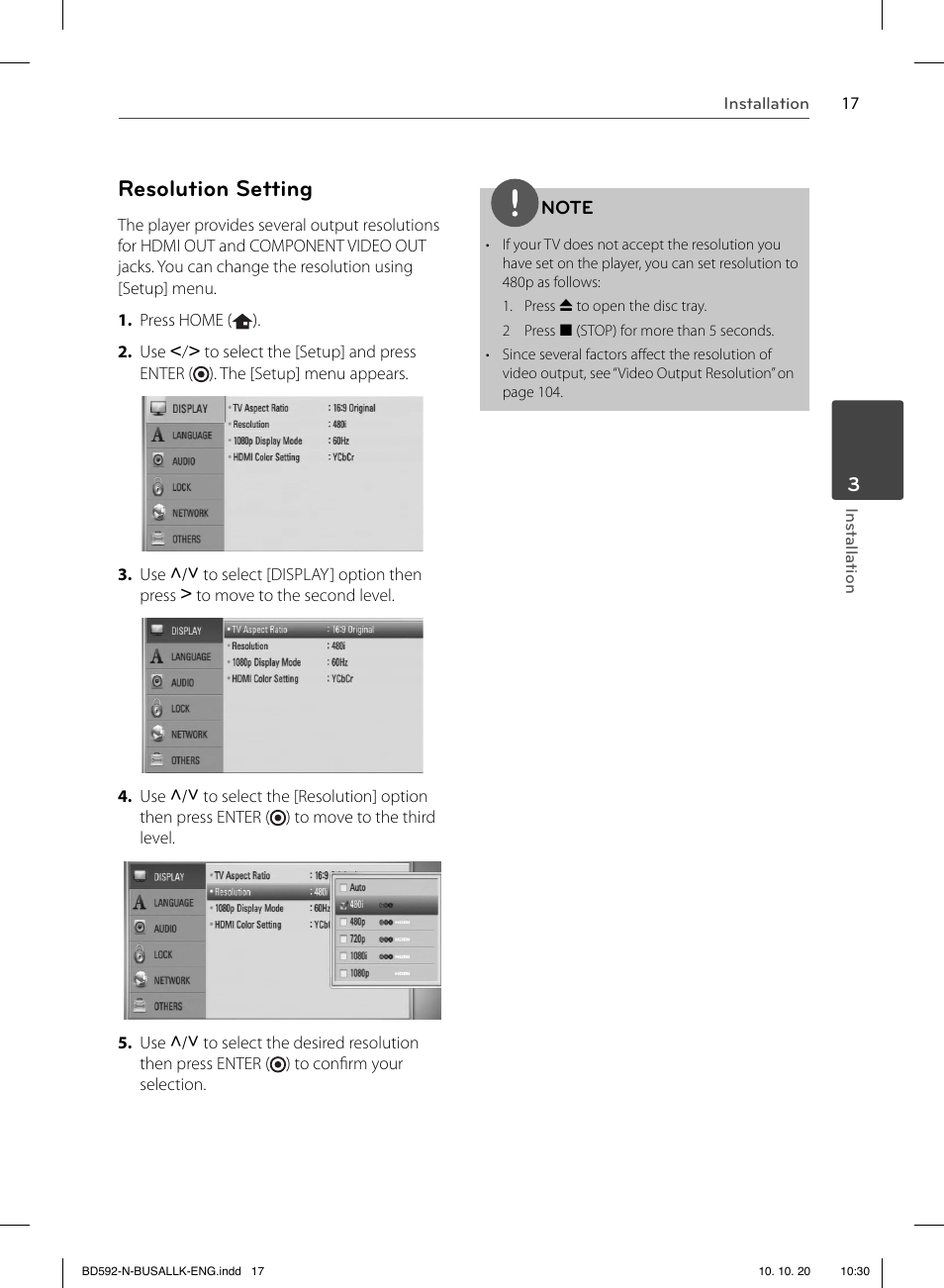 Resolution setting | LG BD590 User Manual | Page 17 / 112