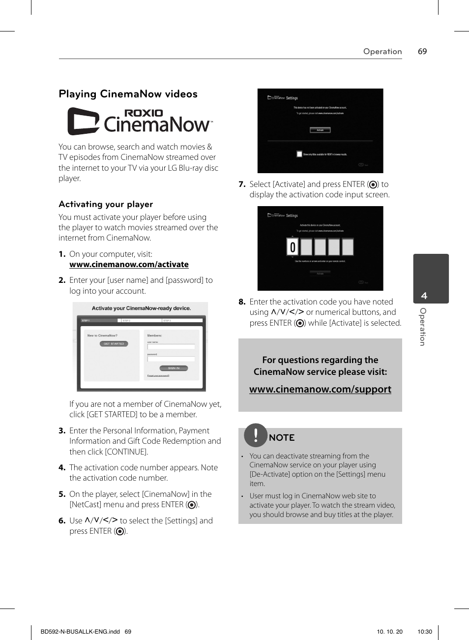 Playing cinemanow videos | LG BD590 User Manual | Page 69 / 112