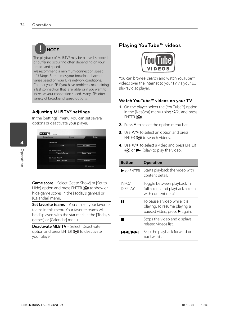 Playing youtube™ videos | LG BD590 User Manual | Page 74 / 112
