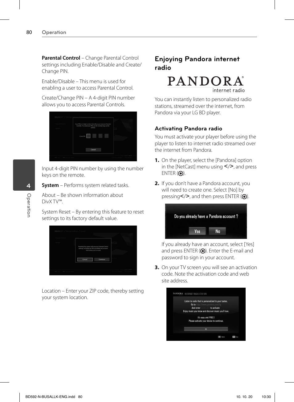 Enjoying pandora internet radio | LG BD590 User Manual | Page 80 / 112