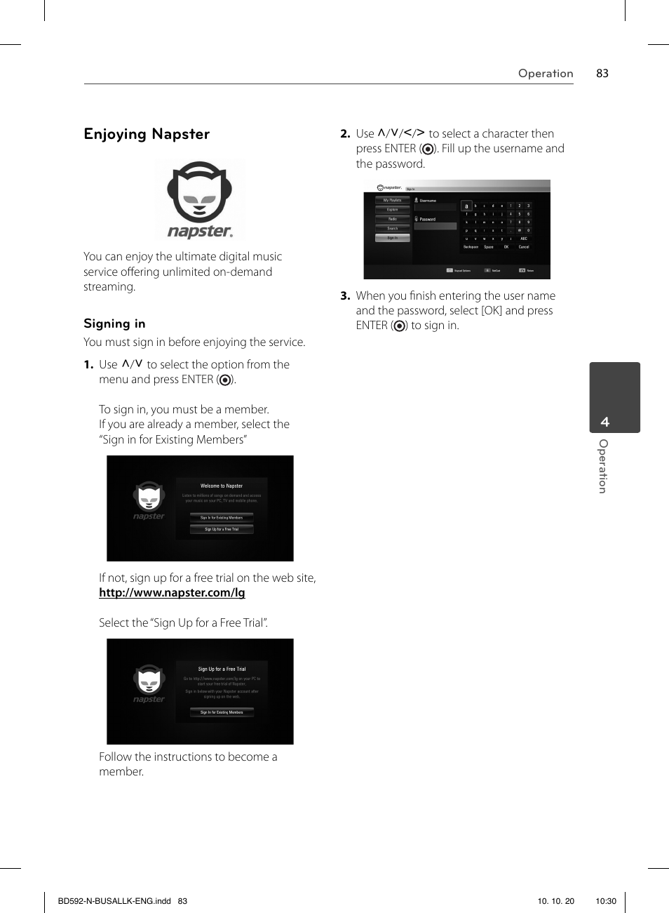 Enjoying napster | LG BD590 User Manual | Page 83 / 112