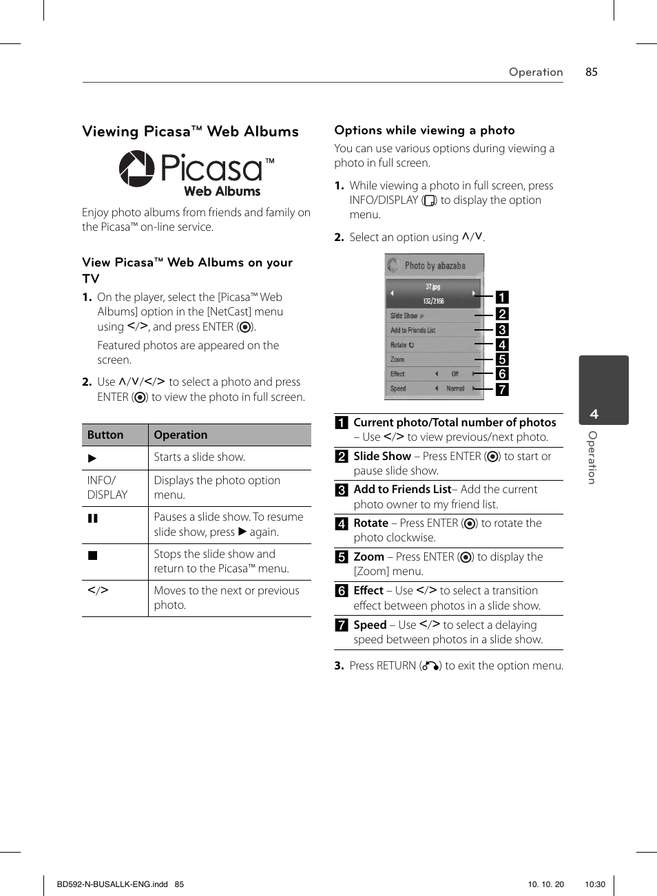 Viewing picasa™ web albums | LG BD590 User Manual | Page 85 / 112