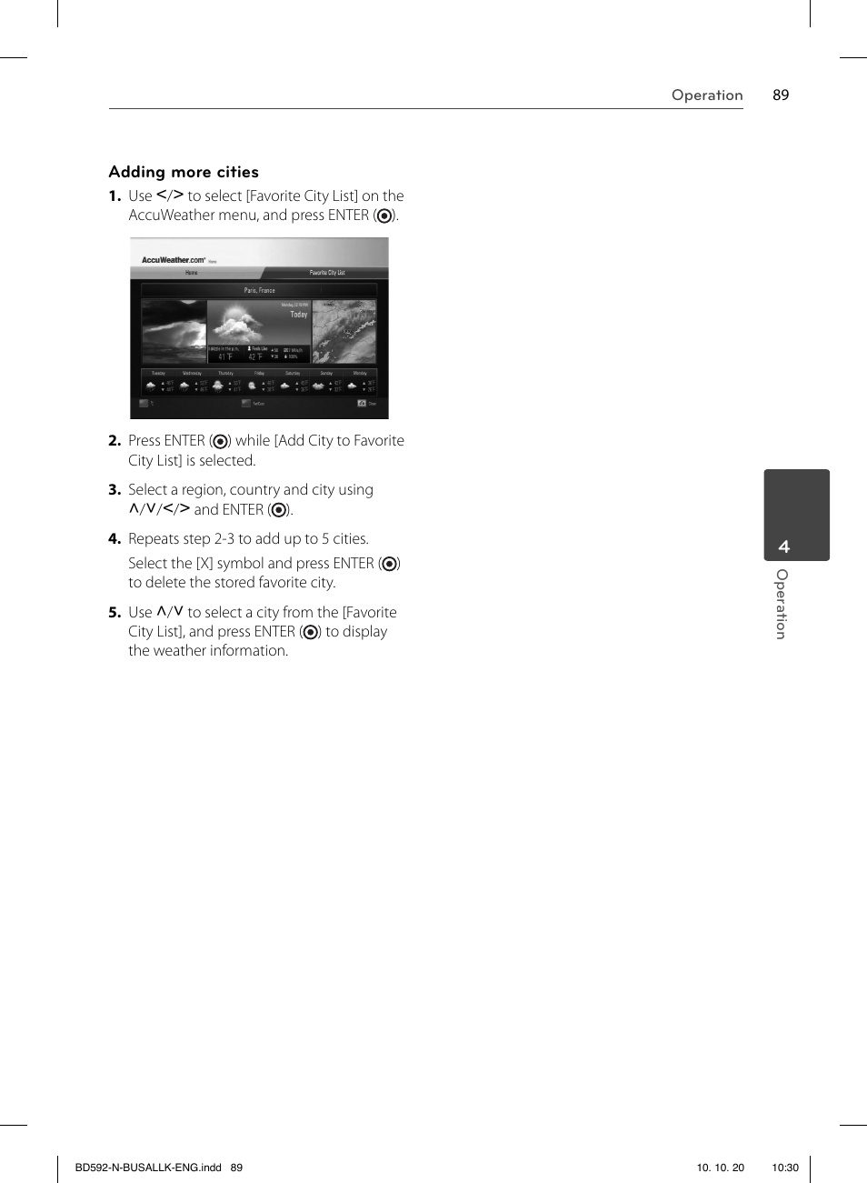 Adding more cities | LG BD590 User Manual | Page 89 / 112