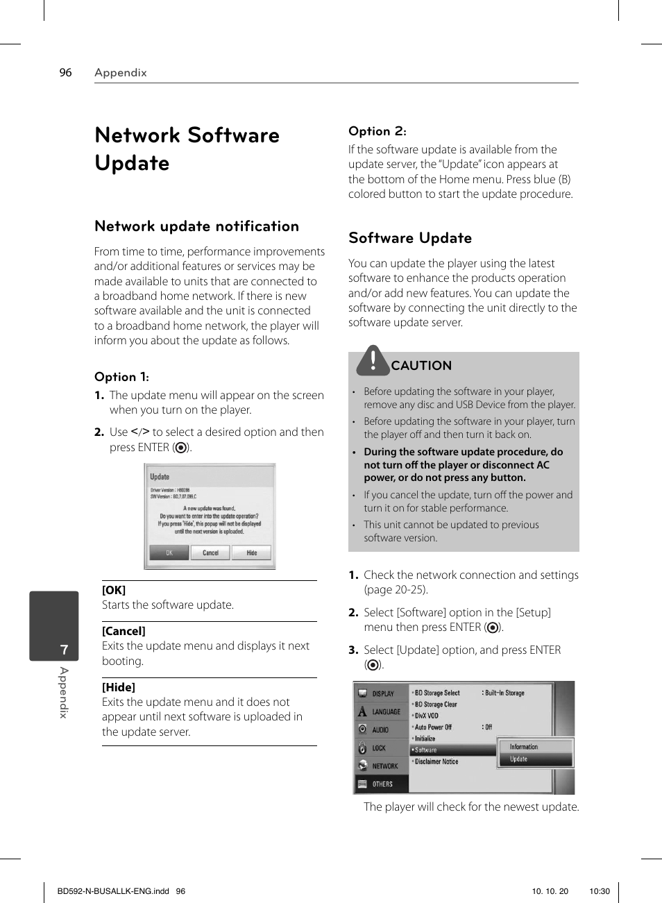 Network software update, Network update notiﬁ cation, Software update | LG BD590 User Manual | Page 96 / 112