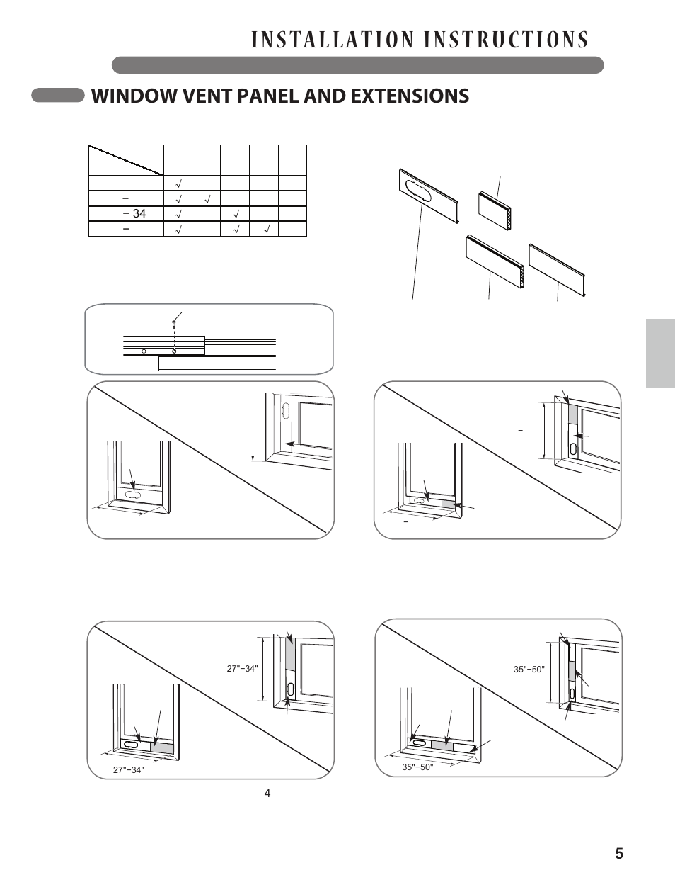 Window vent panel and extensions, English | LG LP0813WNR User Manual | Page 15 / 26