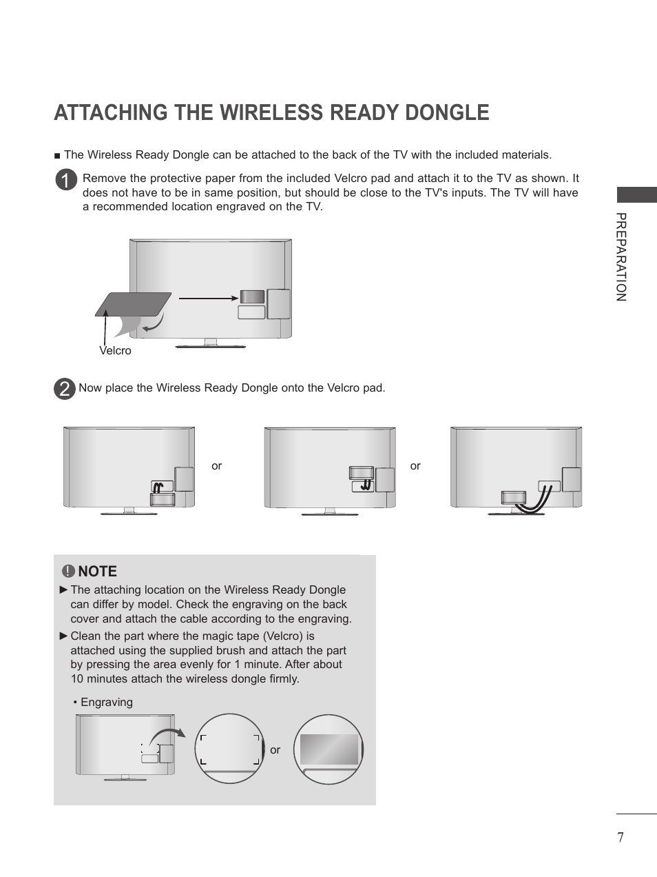 Attaching the wireles ready dongle, Attaching the wireless ready dongle | LG AN-WL100W User Manual | Page 7 / 25