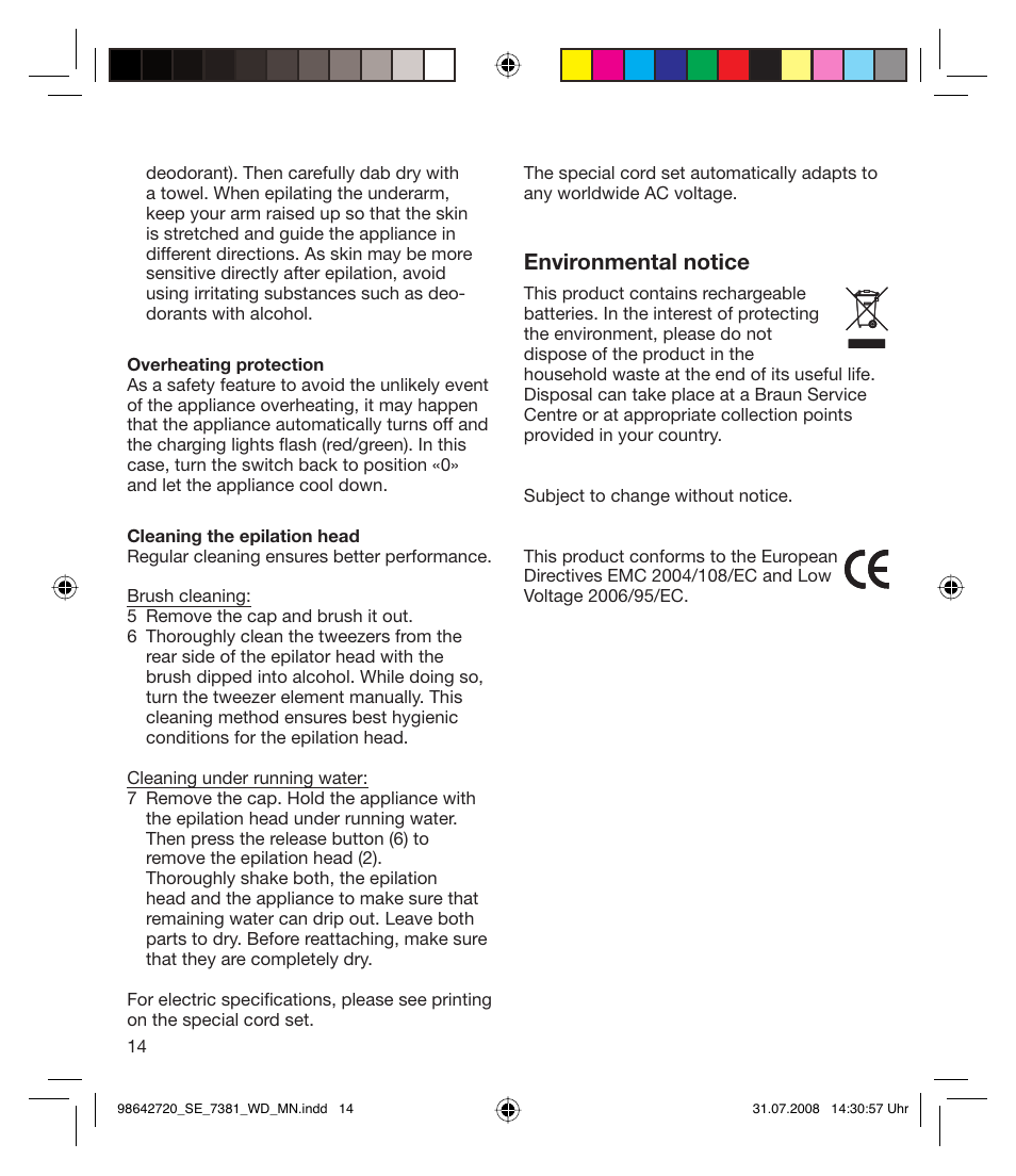 Environmental notice | Braun 7381 User Manual | Page 13 / 85