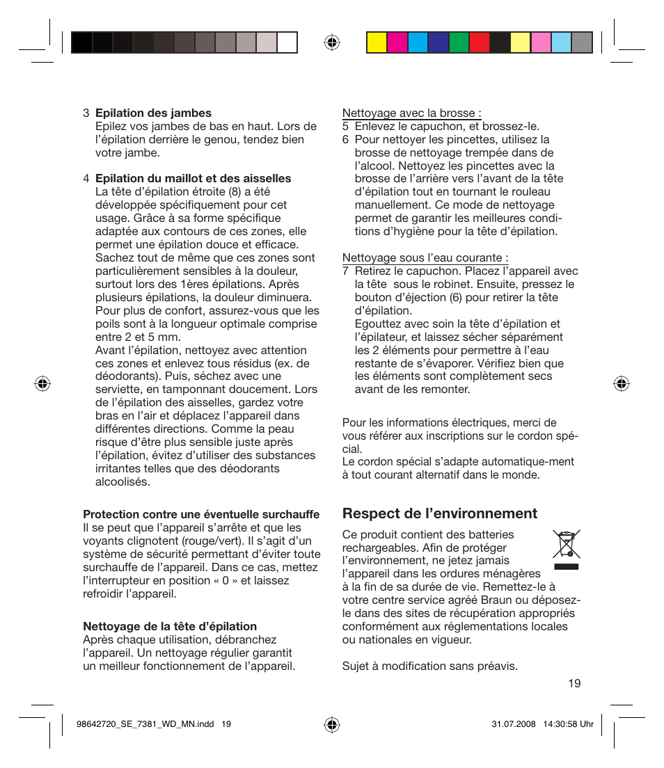 Respect de l’environnement | Braun 7381 User Manual | Page 18 / 85