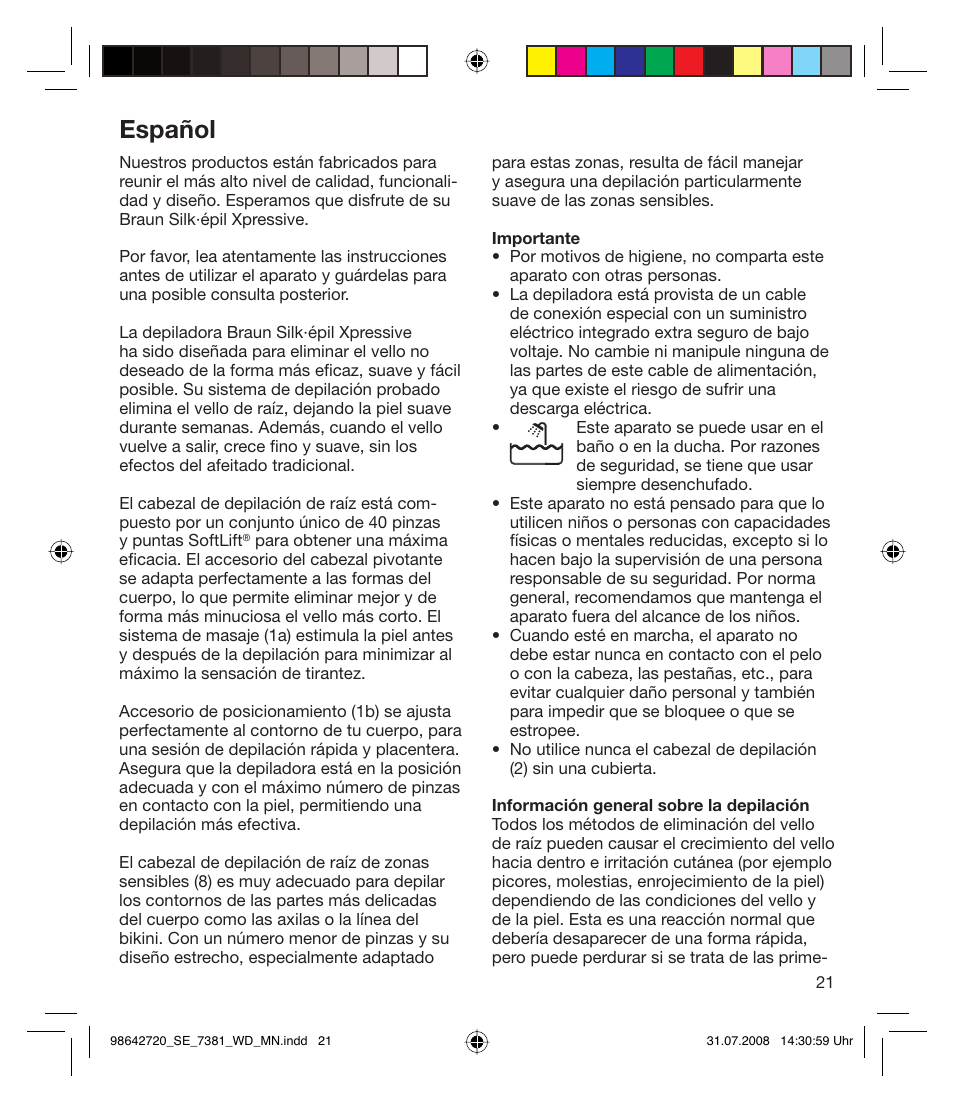 Español | Braun 7381 User Manual | Page 20 / 85