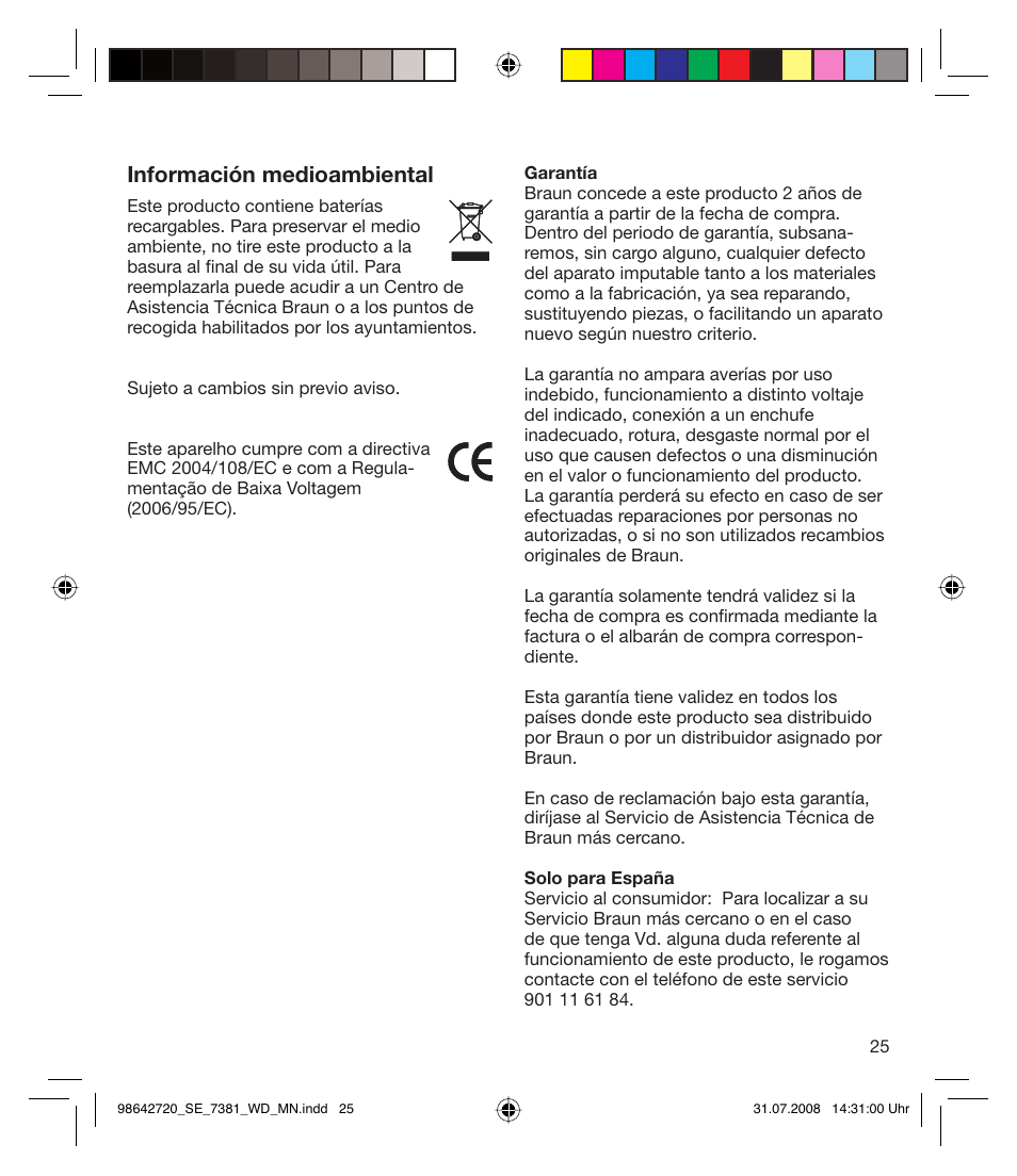 Información medioambiental | Braun 7381 User Manual | Page 24 / 85