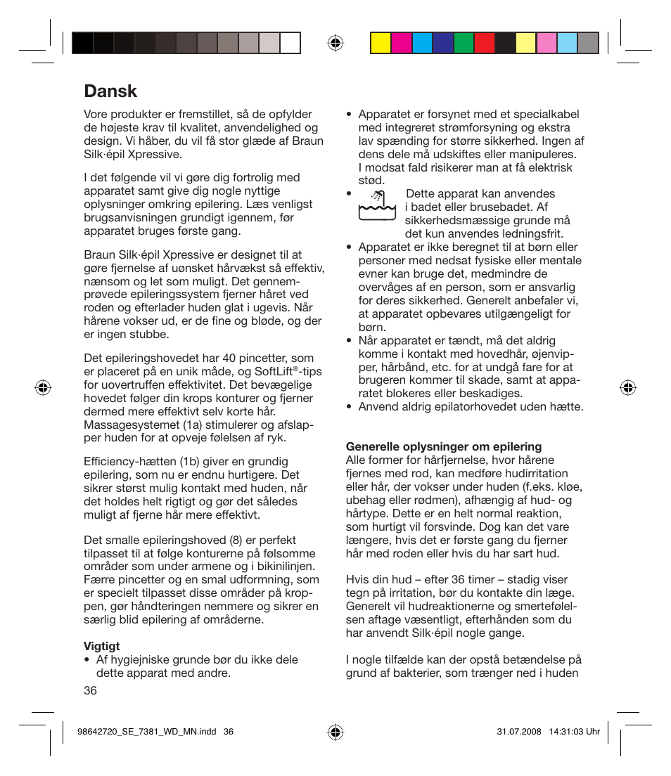 Dansk | Braun 7381 User Manual | Page 35 / 85