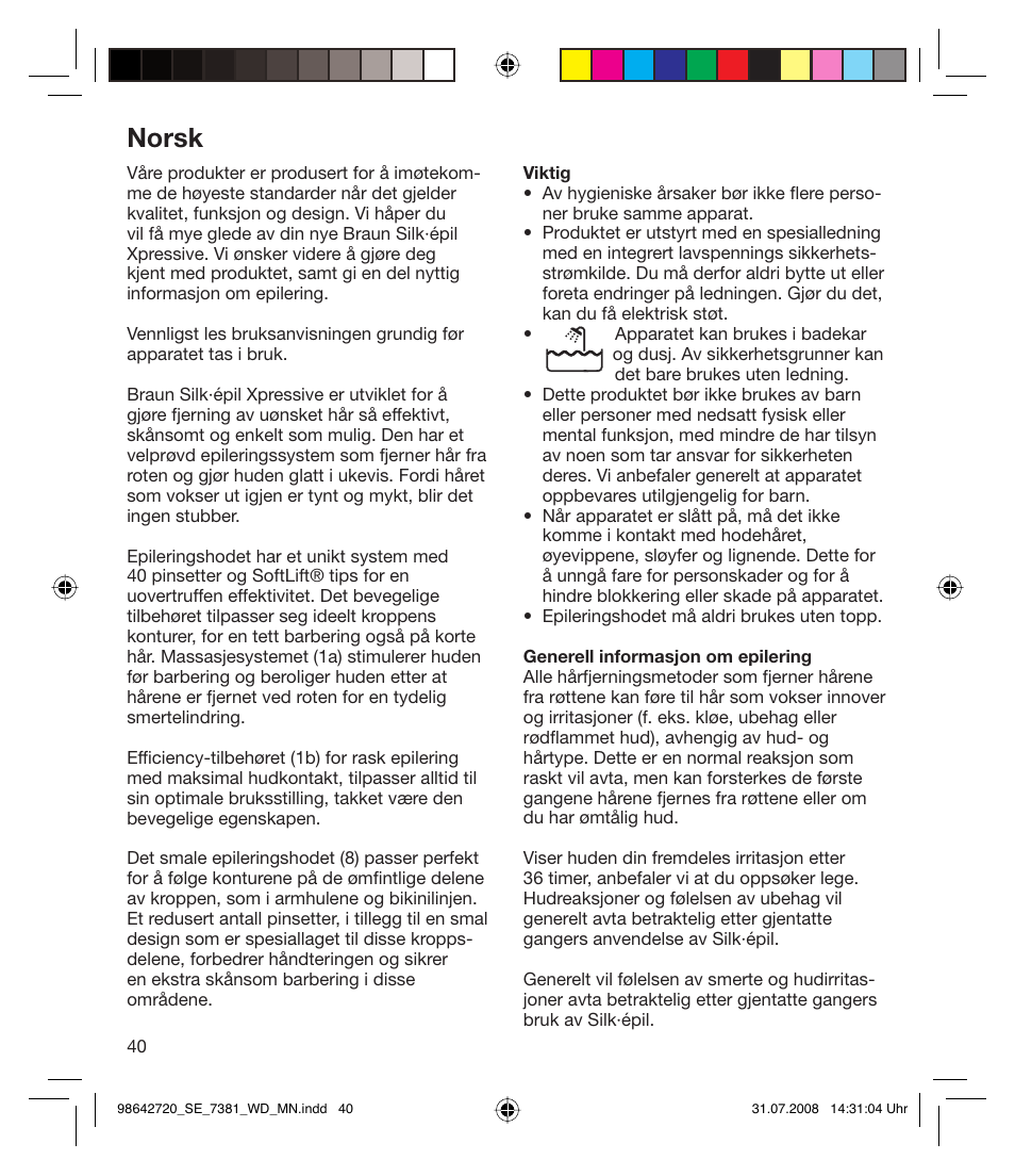 Norsk | Braun 7381 User Manual | Page 39 / 85